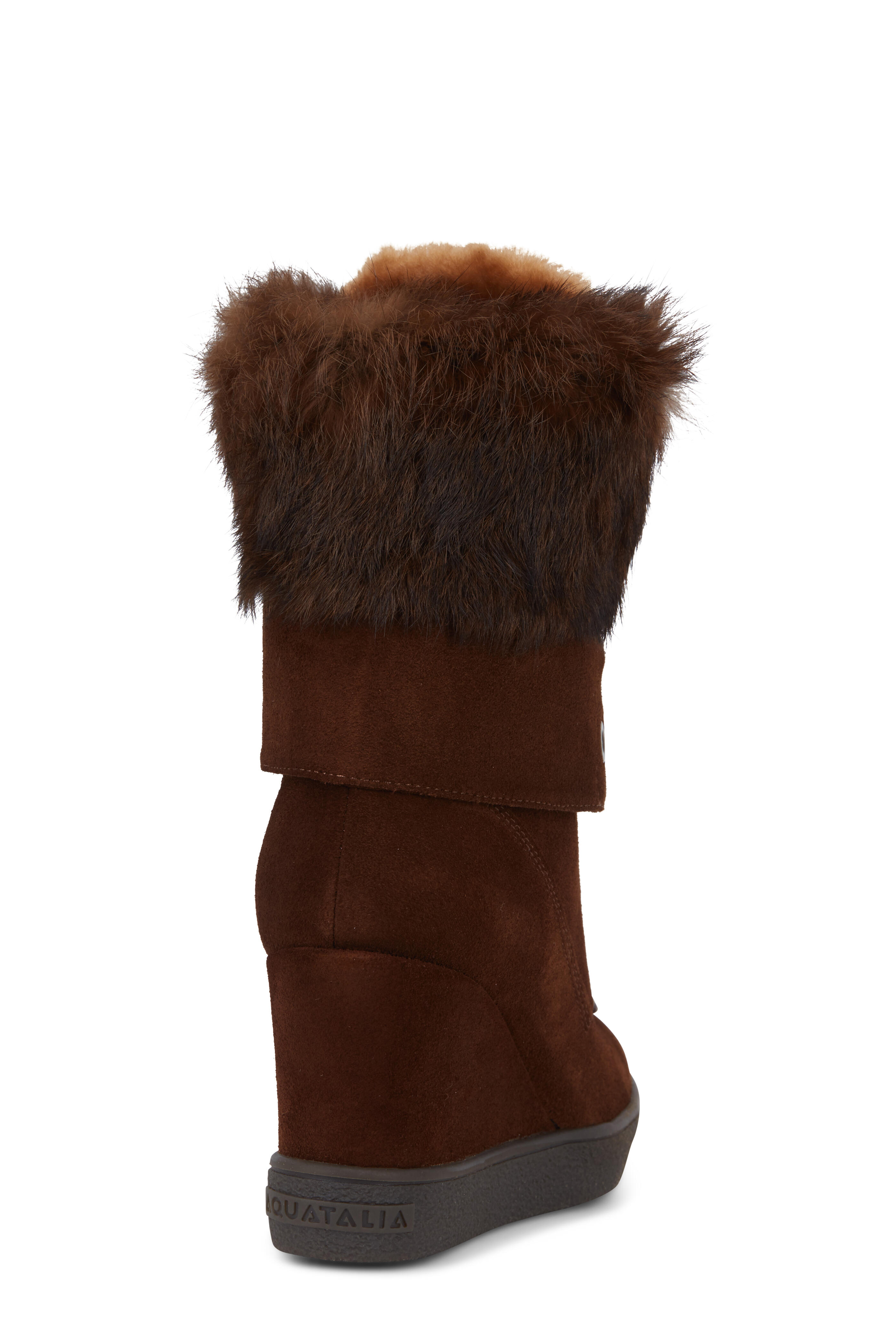 Aquatalia Cordelia Chestnut Shearling Fur Trim Boot 65mm