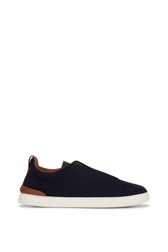 Zegna - Triple Stitch Navy Wool Low Top Sneaker