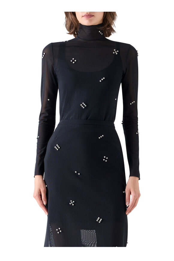 Akris Punto Diamond Dice Dot Black Embellished Mock Neck Top - view 2