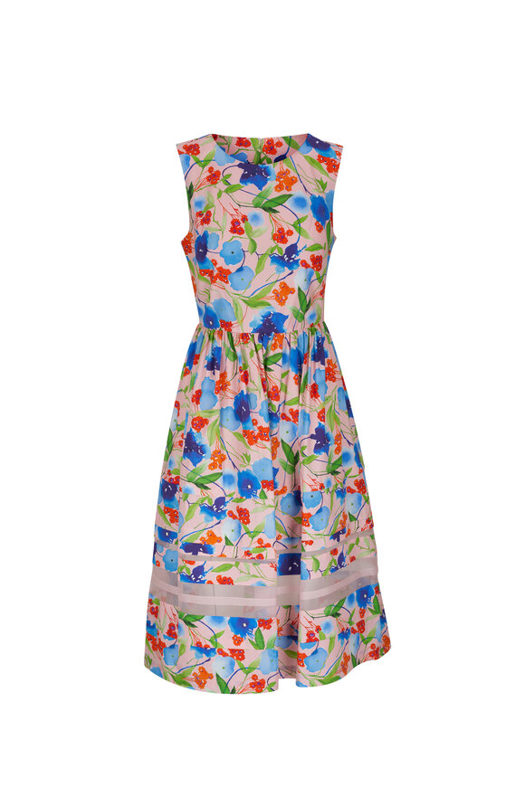 Carolina Herrera Blush Floral Print Midi Dress