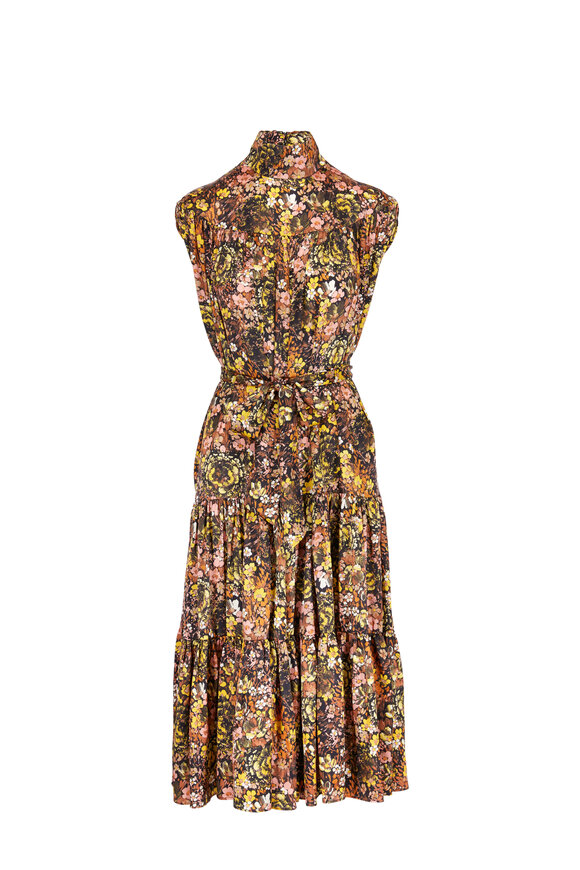 CO Collection - Floral Silk Mock Neck Day Dress