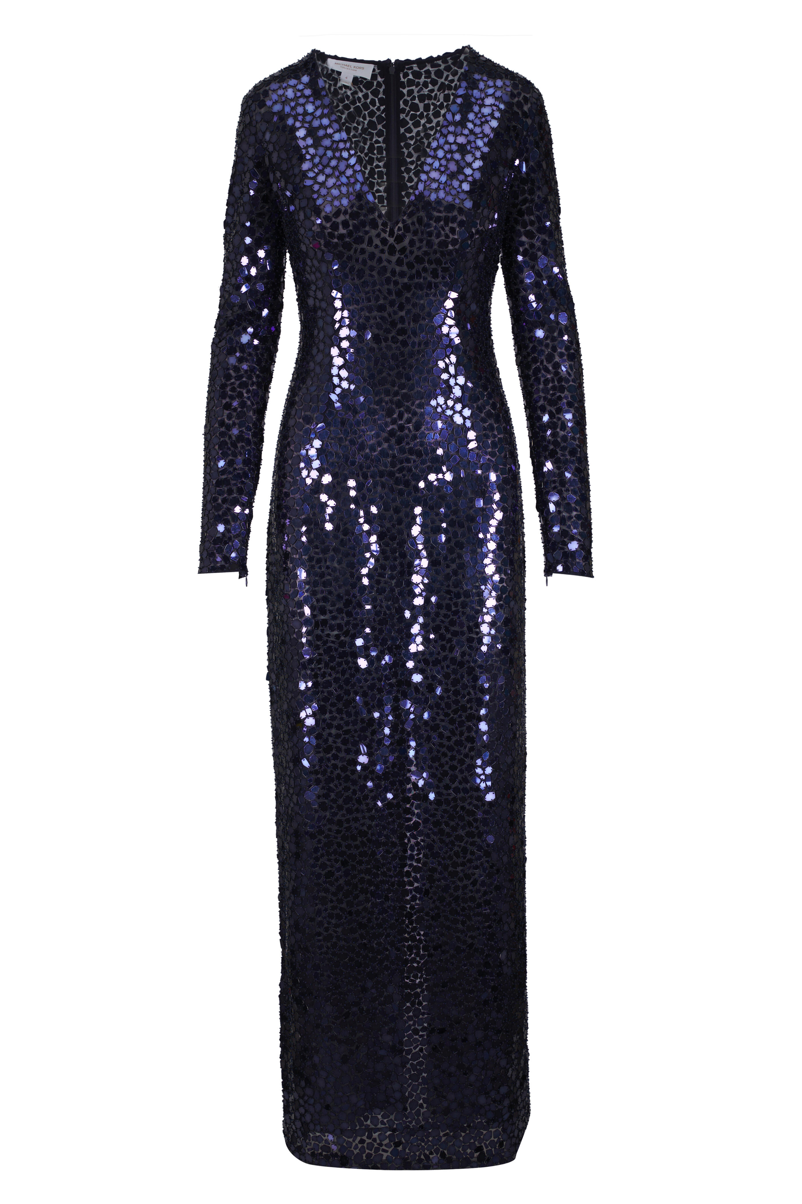 Michael Kors Collection - Midnight Mirror Embroidered V-Neck Column Gown