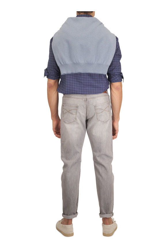 Brunello Cucinelli Light Blue Cashmere Quarter Zip Sweater - view 3
