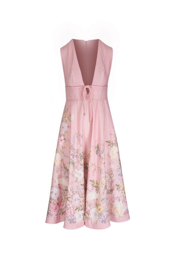 Zimmermann Waverly Pink Floral Plunge Midi Dress 