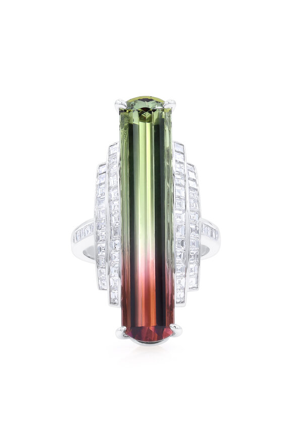 Oscar Heyman - Platinum 12CT Bi-Color Tourmaline & Diamond Ring