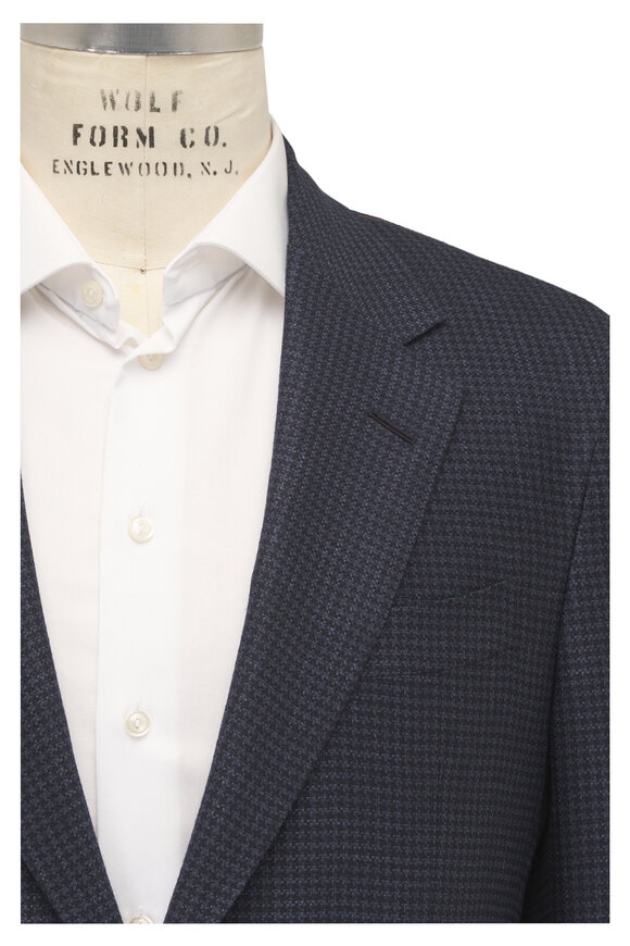 Zegna Navy Blue Micro Houndstooth Sportcoat