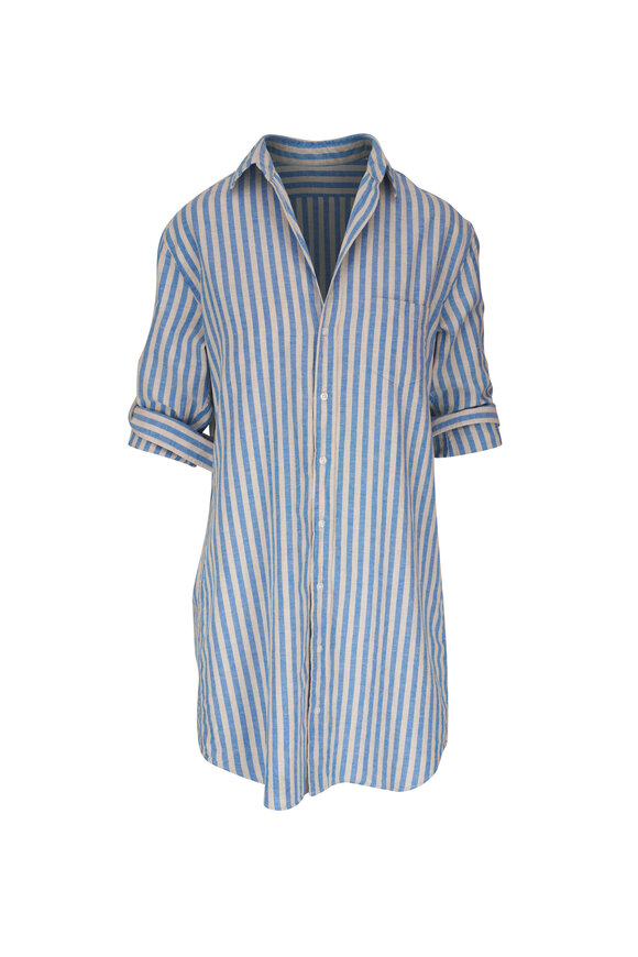 Frank & Eileen Mary Blue & White Striped Cotton Shirtdress 