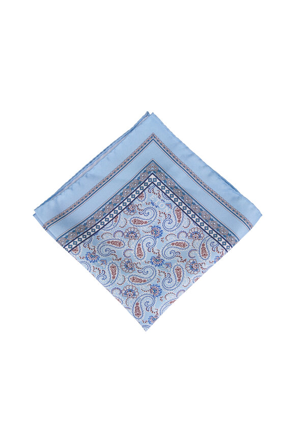 Eton Light Blue Paisley Silk Twill Pocket Square