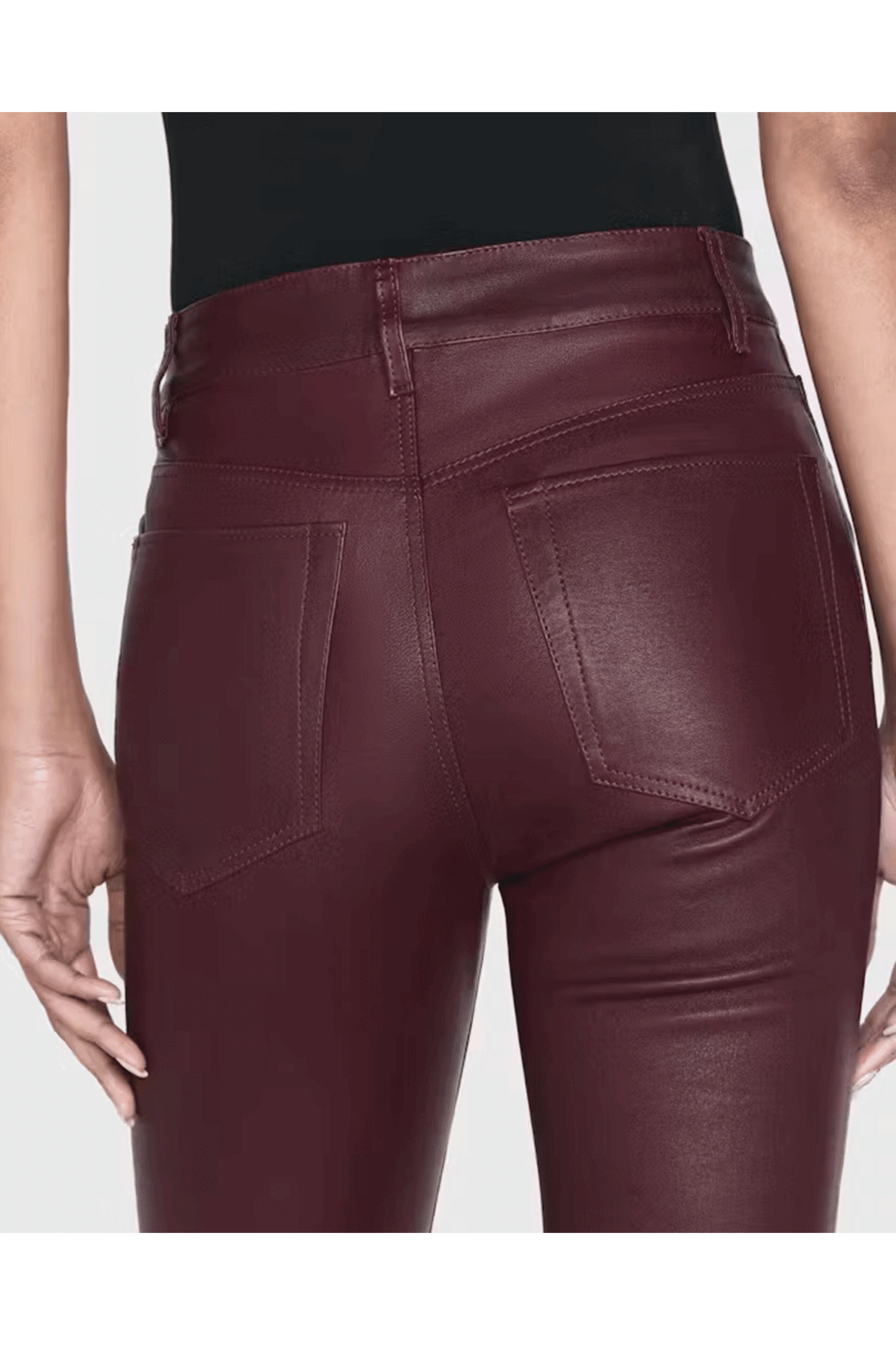 Frame - Le Crop Mini Boot Leather Pant in Dark Red