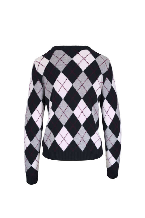 Lisa Yang Antoni Black, Gray & White Argyle Cashmere Sweater - view 3