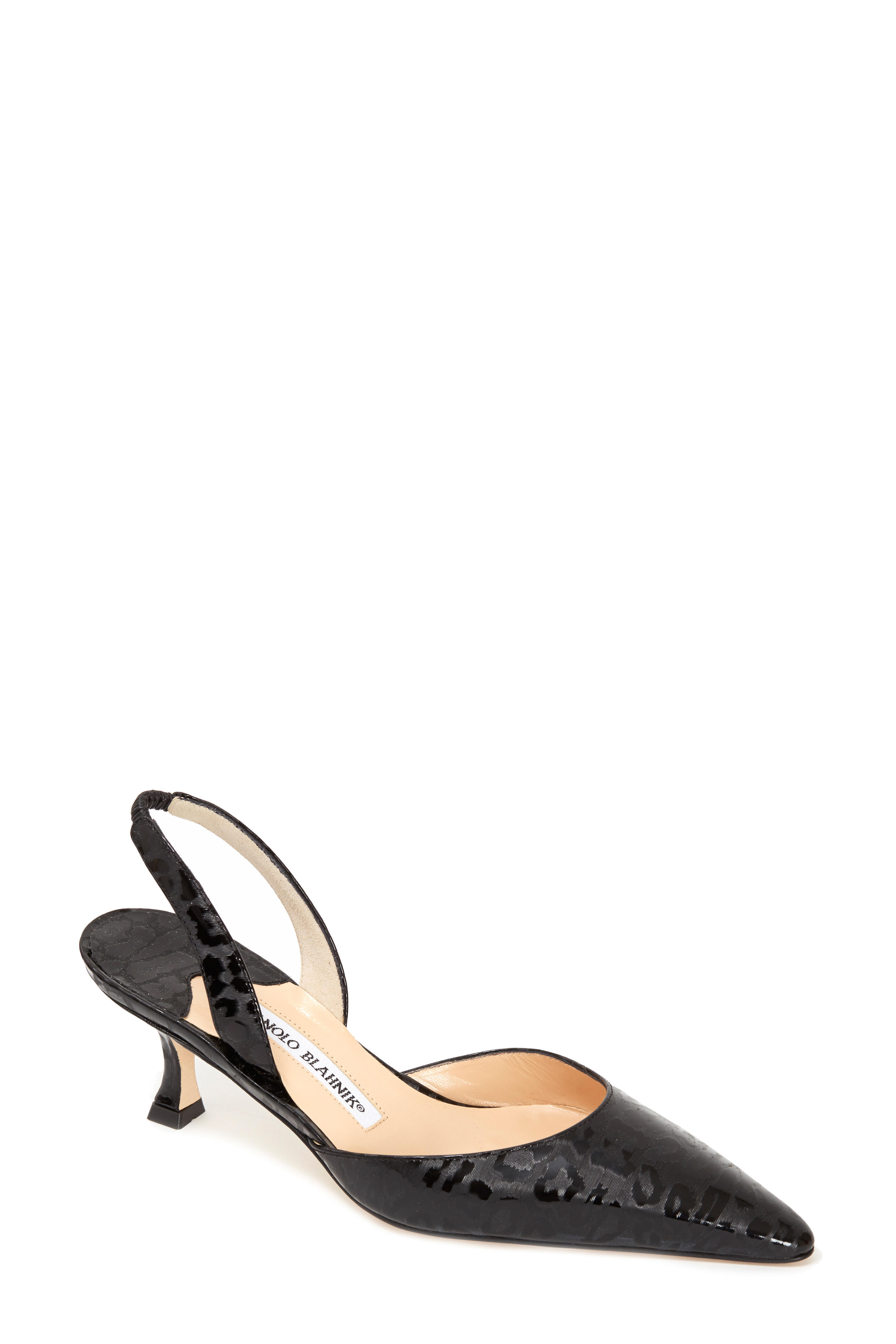 Manolo Blahnik - Carolyne Leopard Black Patent Slingbacks, 50mm