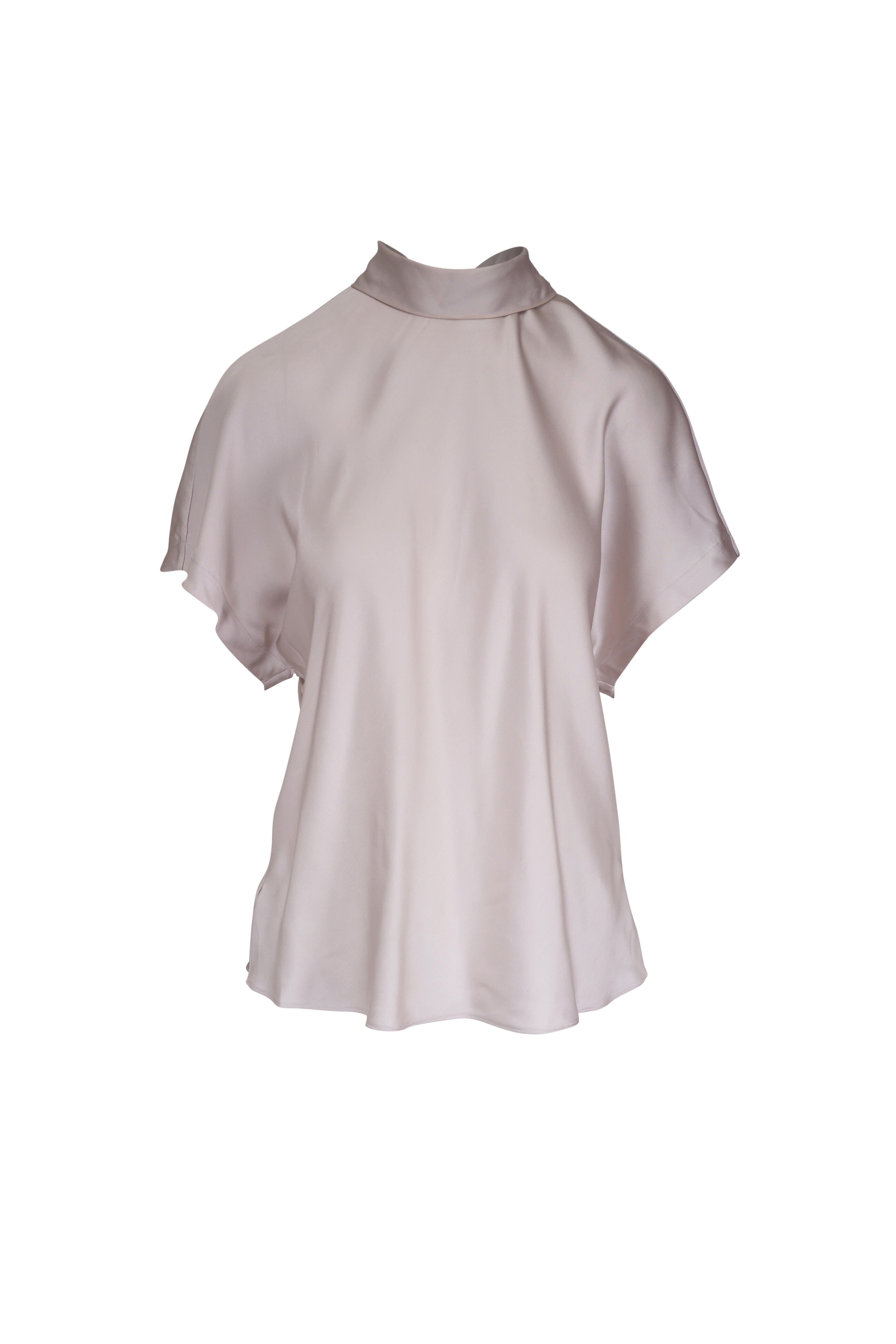 Brunello Cucinelli - Pearl Gray Silk Draped Neck Blouse - view 1