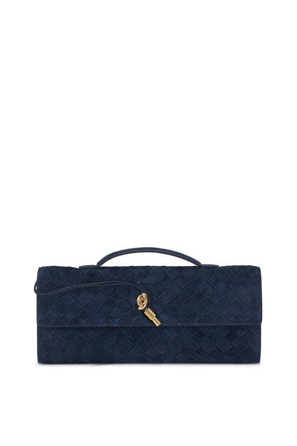 Bottega Veneta Andiamo Neptune Intrecciato Suede Clutch
