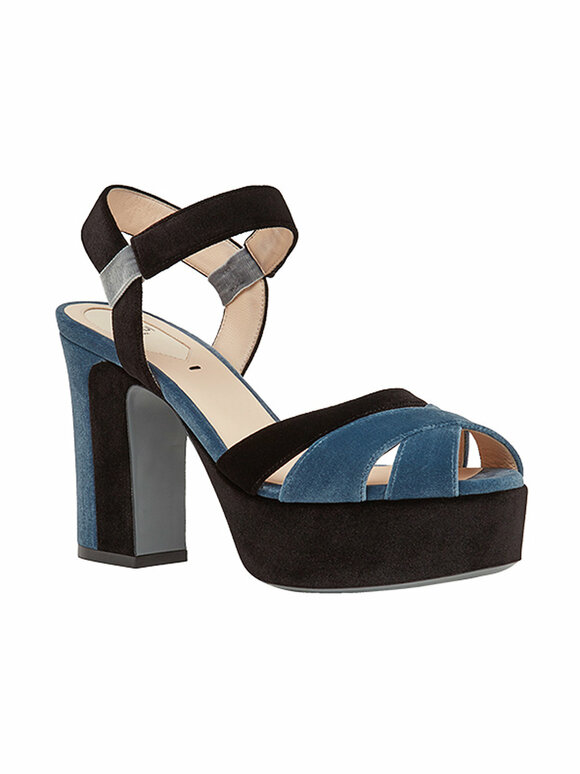Fendi - Black & Blue Velvet Flatform Sandal, 100mm