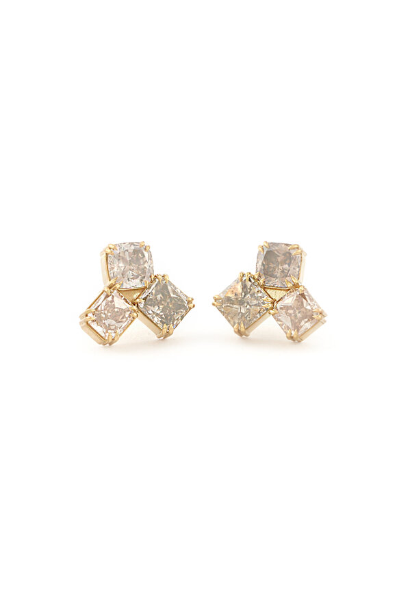 Sylva & Cie 18k Yellow Gold Diamond Honey Comb Earring - view 1