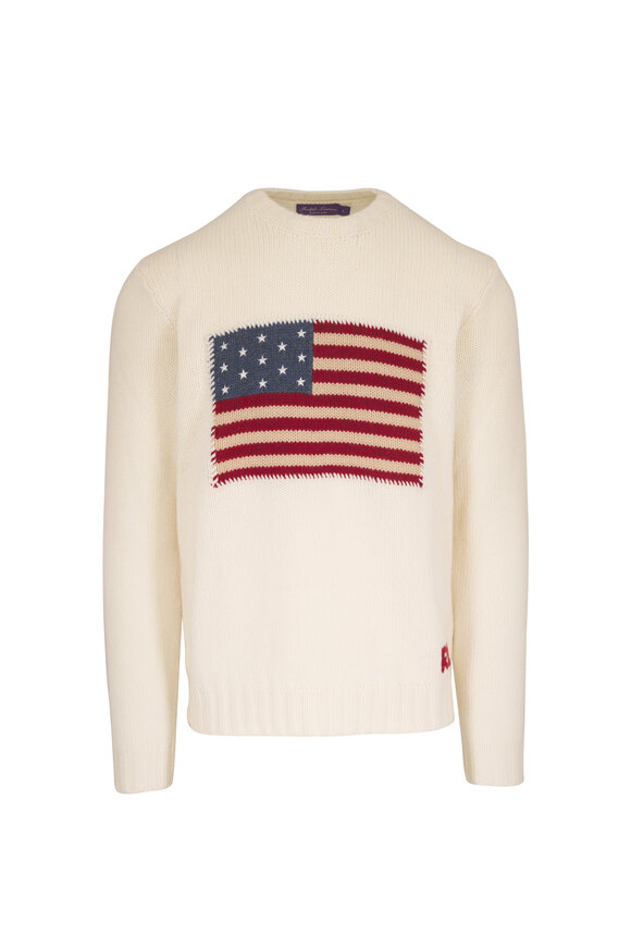 Ralph Lauren Purple Label Ivory Cashmere Flag Sweater - view 1