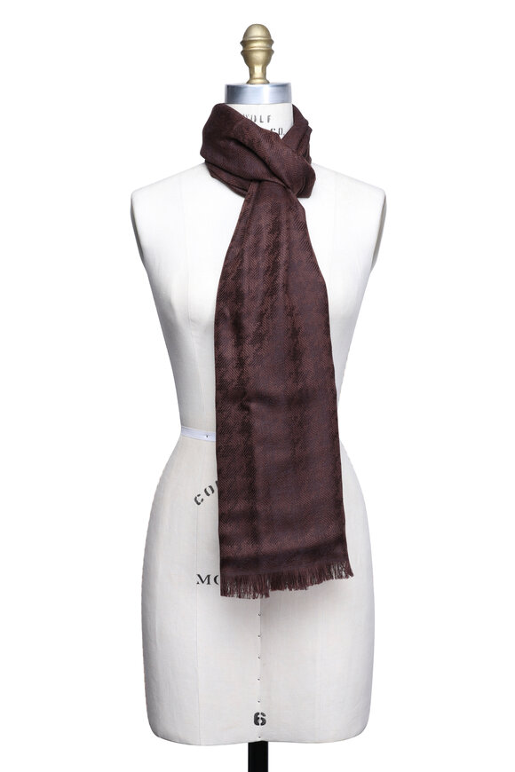 Cesare Attolini Brown & Sand Cashmere Houndstooth Scarf