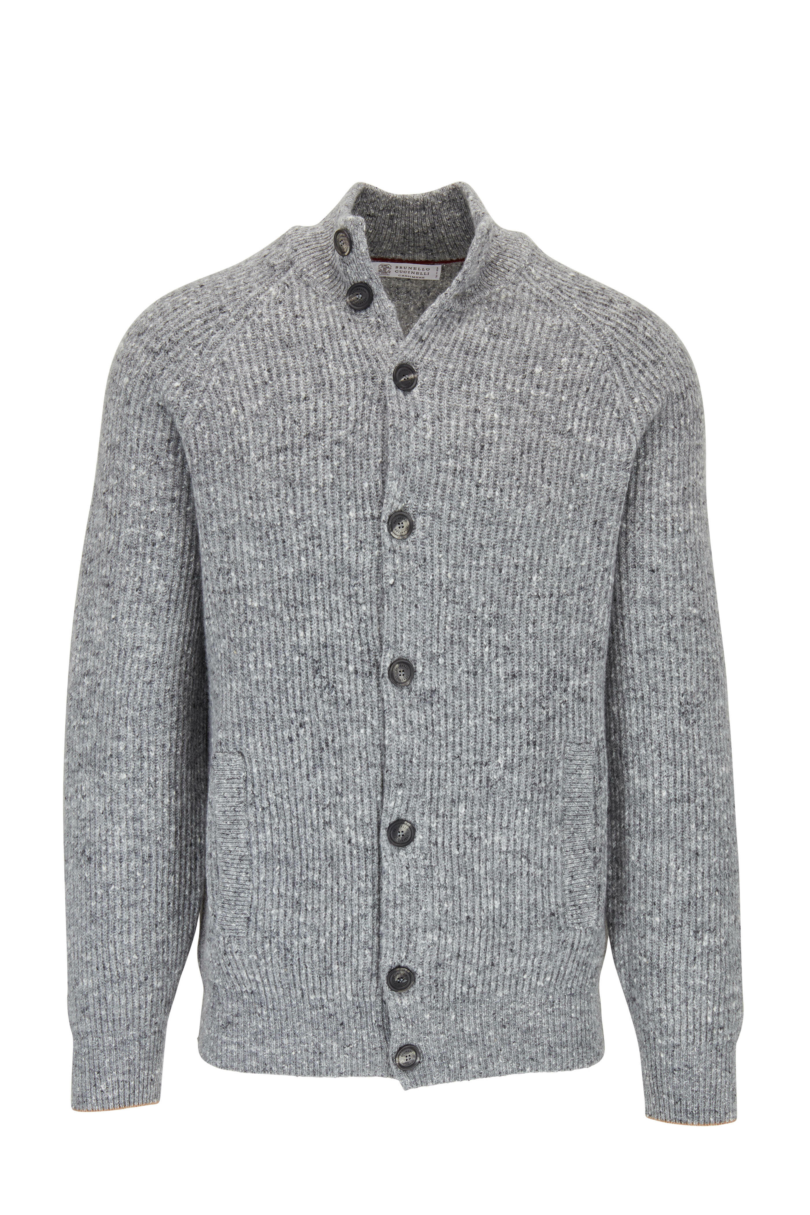 Brunello Cucinelli - Gray Melange Front Button Wool & Cashmere Cardigan