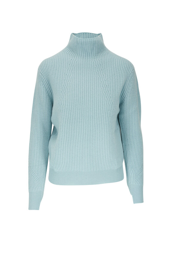 Kinross - Seafoam Cashmere Fashioned Rib Sweater 