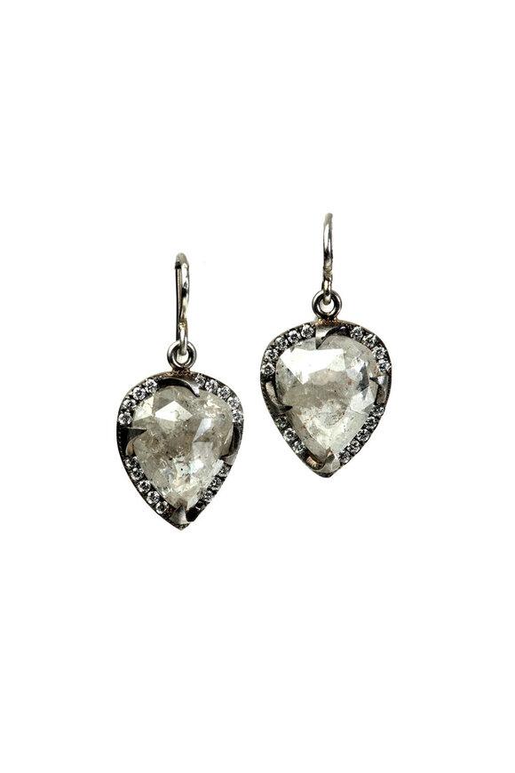 Sylva & Cie Rough Cut Diamond Pear Earrings - view 1