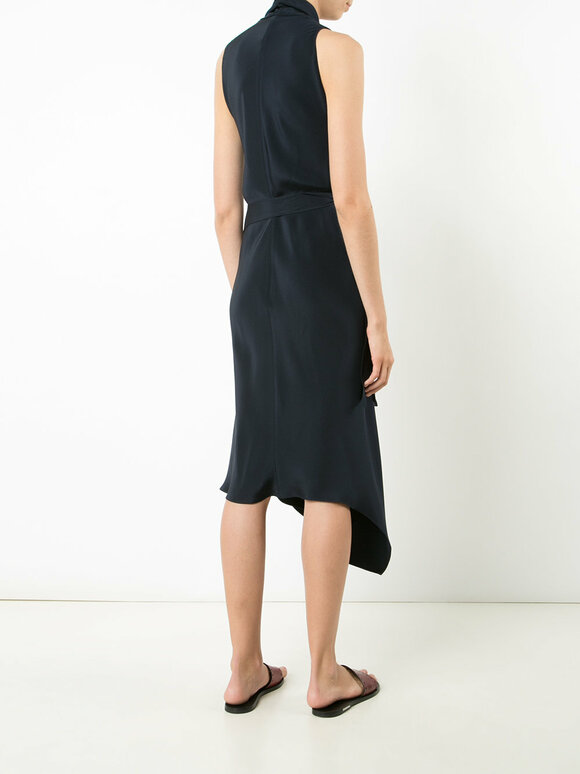 Peter Cohen - Victor Navy Blue Satin Silk Wrap Dress