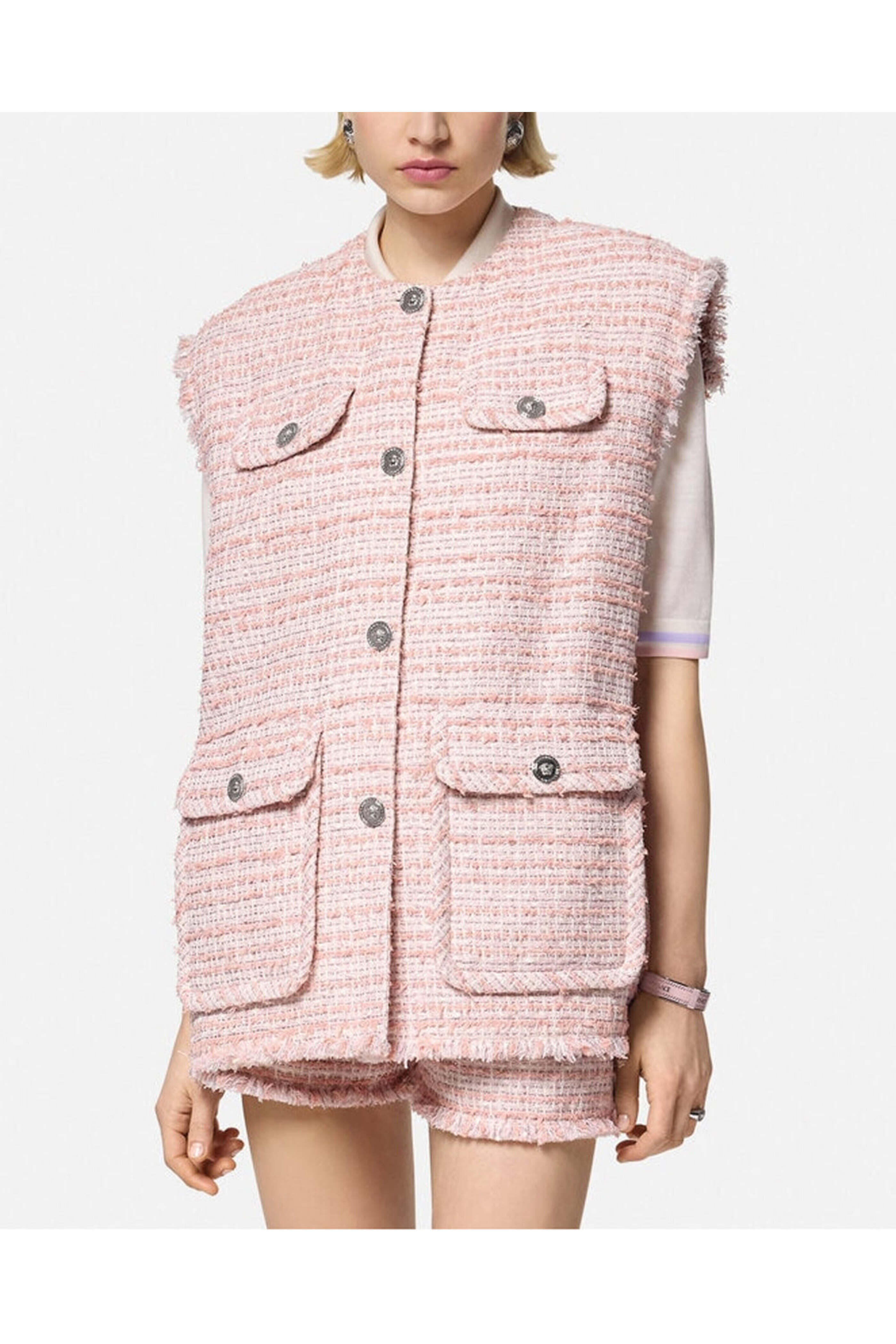 Versace - Dusty Rose Tweed Sleeveless Jacket