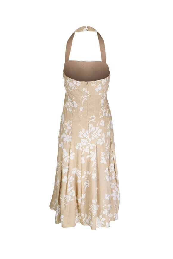 Veronica Beard - Amalia Khaki & White Floral Print Halter Dress