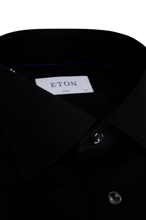 Eton - Black Cotton Twill Dress Shirt 