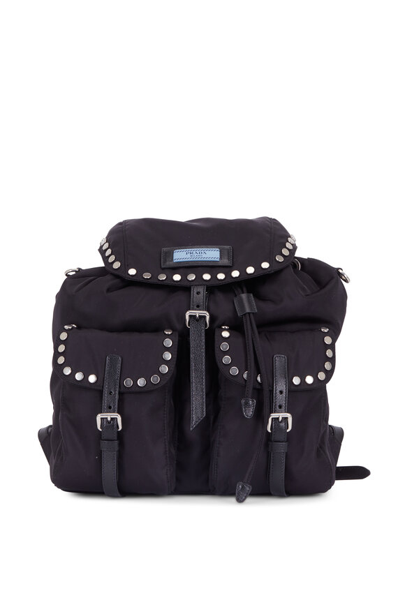 Prada - Black Nylon Studded Two-Pocket Backpack