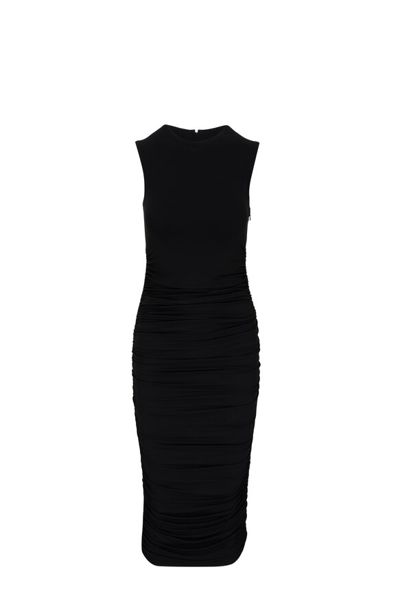 Michael Kors Collection - Black Sleeveless Ruched Midi Dress 