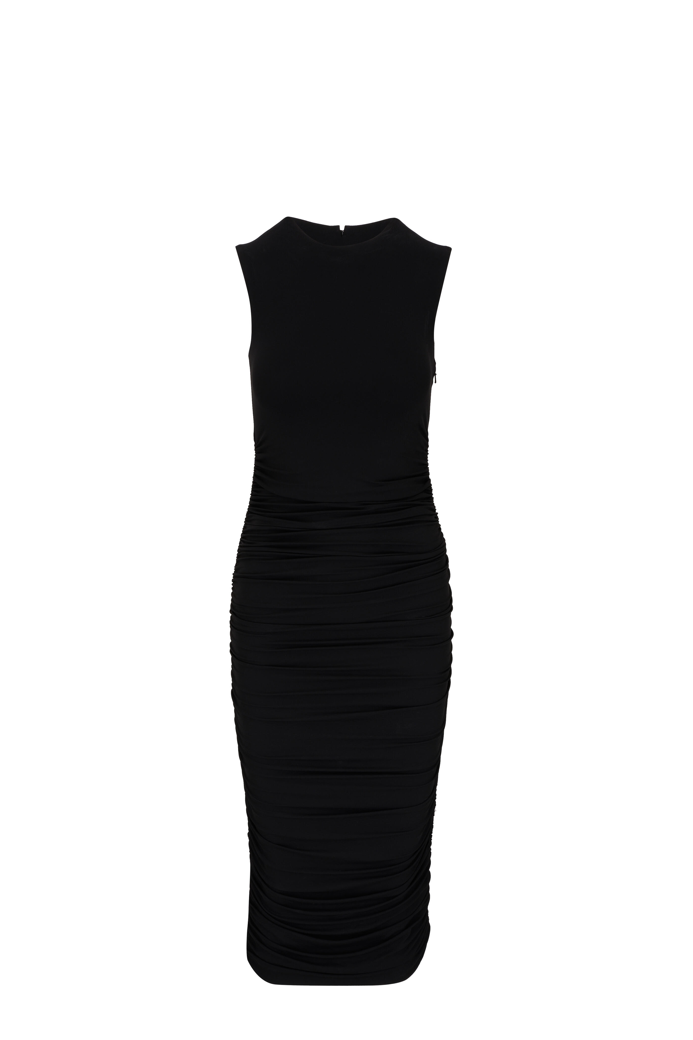 Michael Kors Collection - Black Sleeveless Ruched Midi Dress