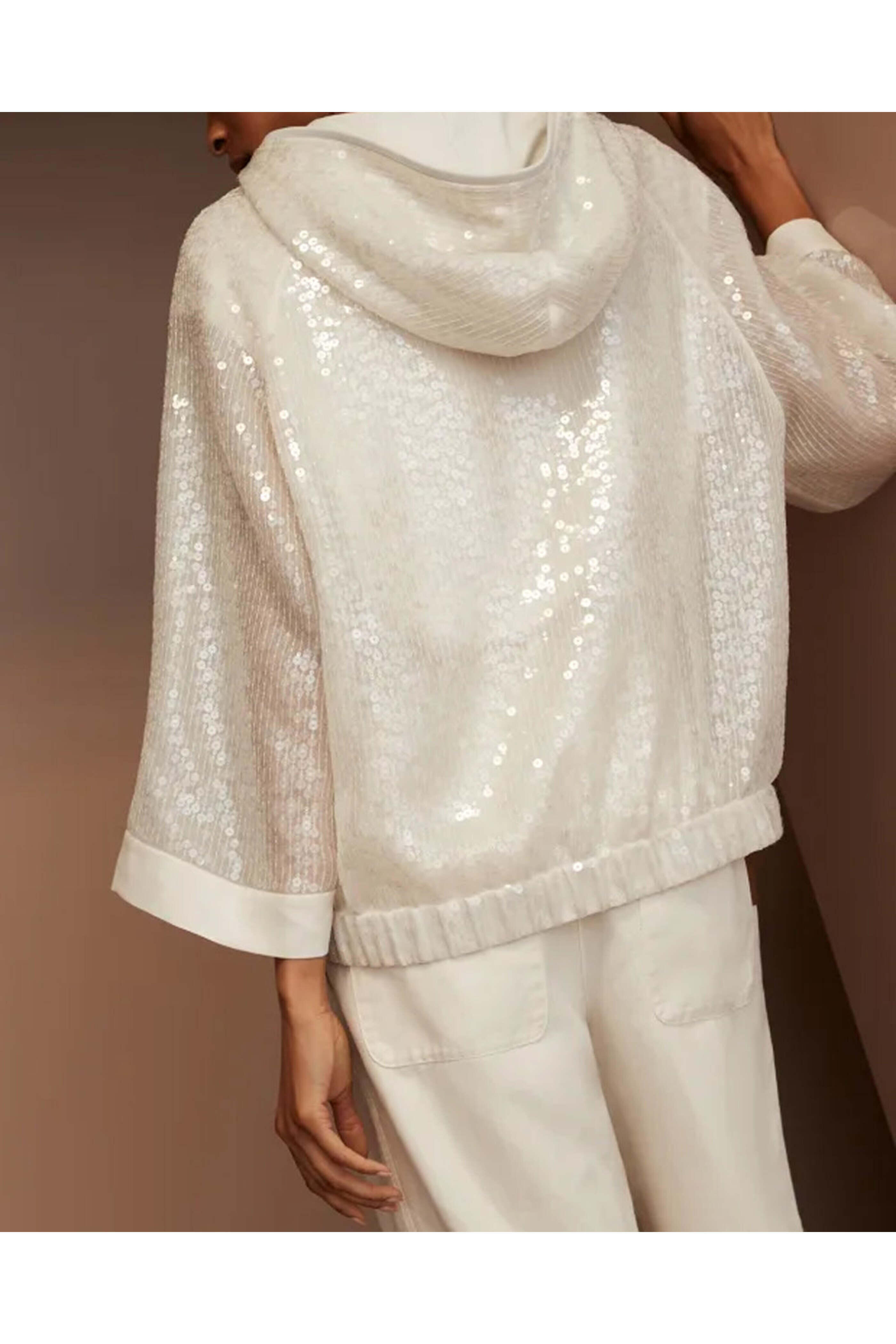 Brunello Cucinelli - Warm White Sequin Paillette Hooded Jacket