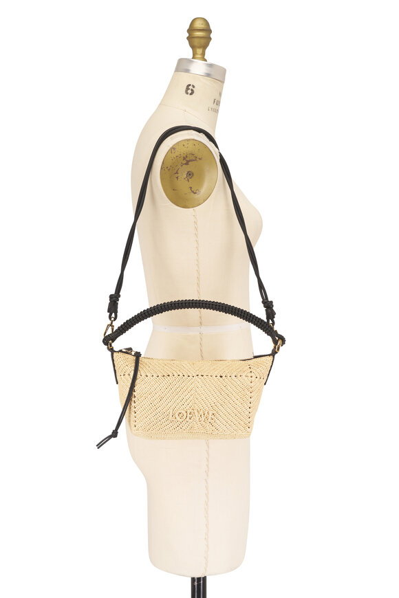Loewe Cala Black Leather & Raffia Top Handle Bag - view 6