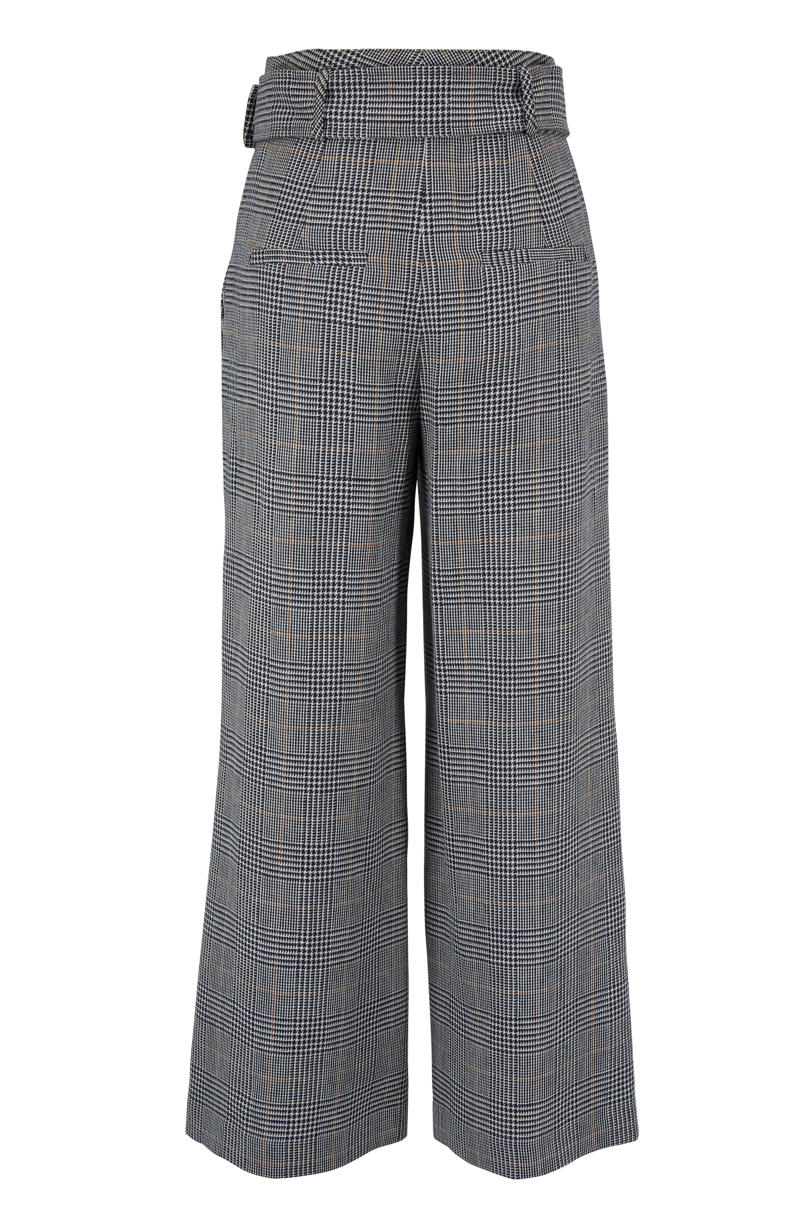 Veronica Beard - Dexter Navy Multi Linen & Cotton Belted Pant