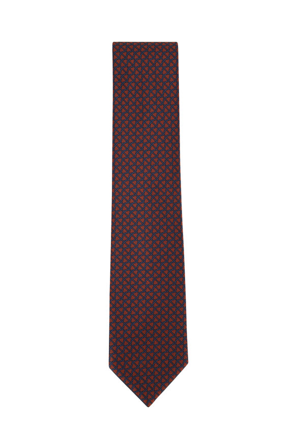 Brioni - Orange & Blue Geometric Silk Necktie