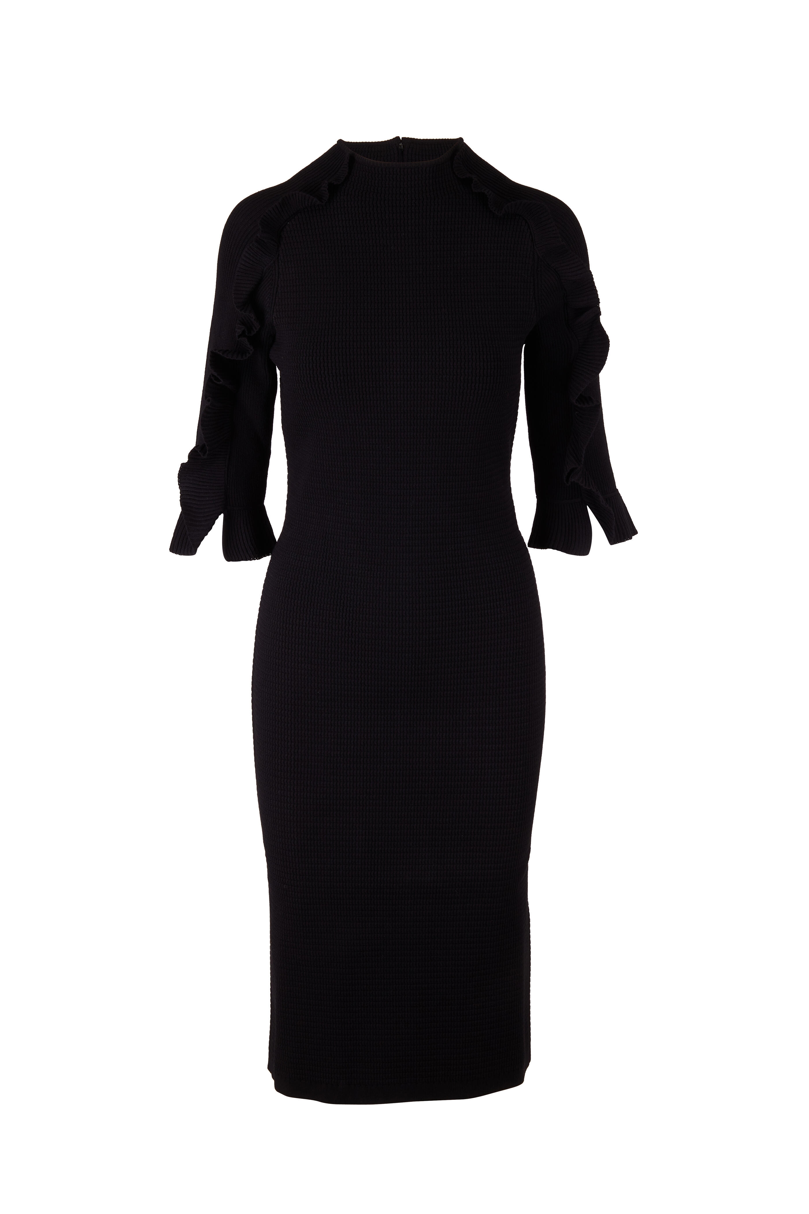 Carolina Herrera - Black Crewneck Elbow Sleeve Knit Dress