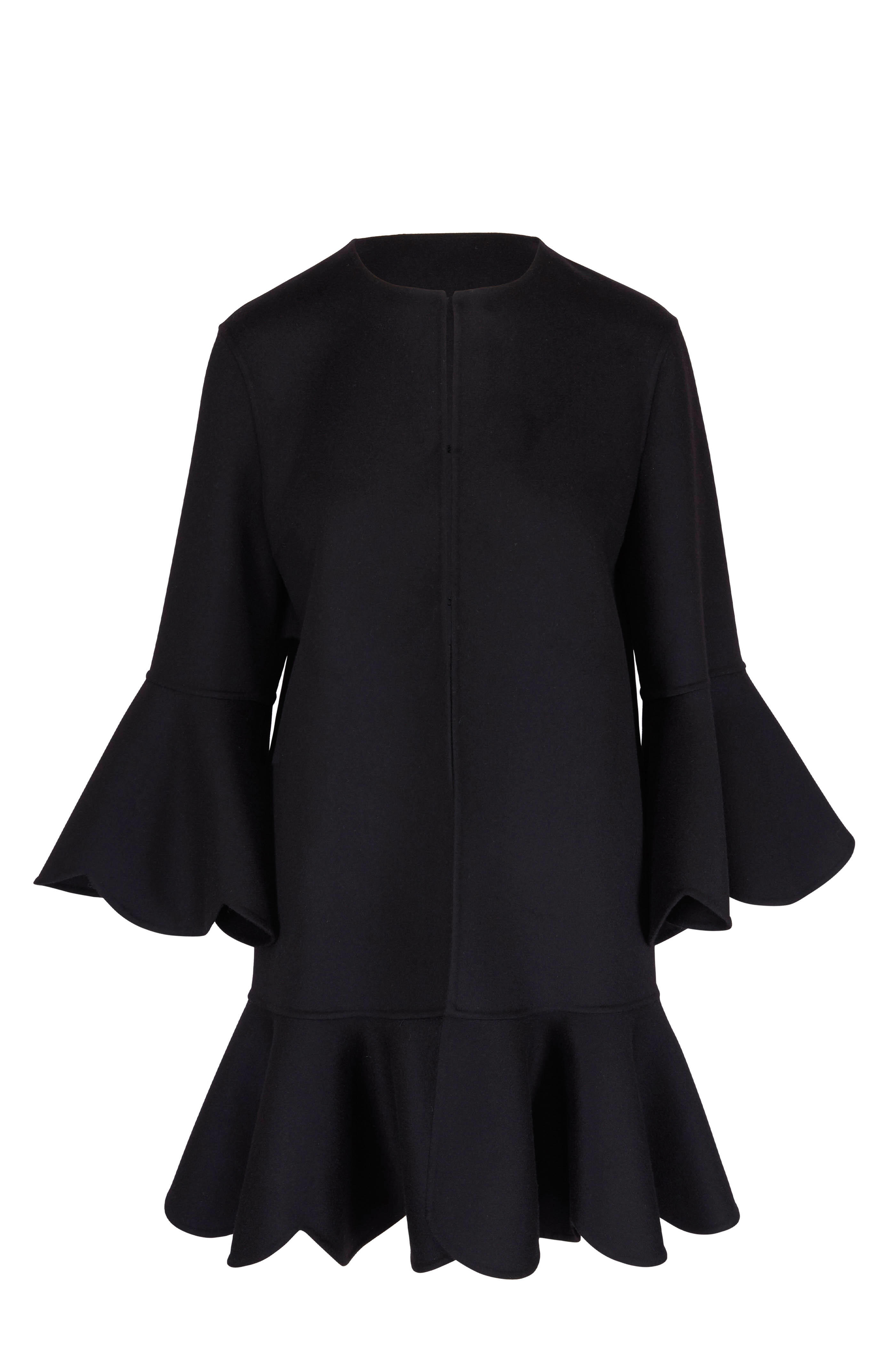 Valentino - Black Wool & Cashmere Scalloped Trim Coat