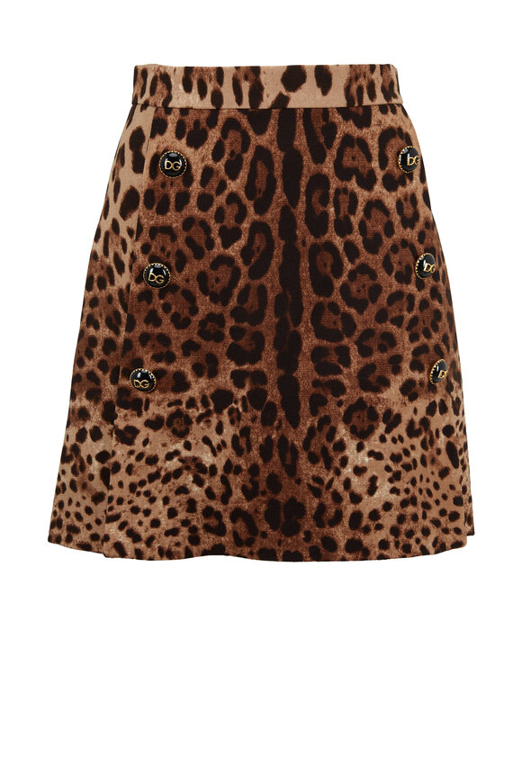 Dolce & Gabbana - Leopard Print Wool Button Front Mini Skirt