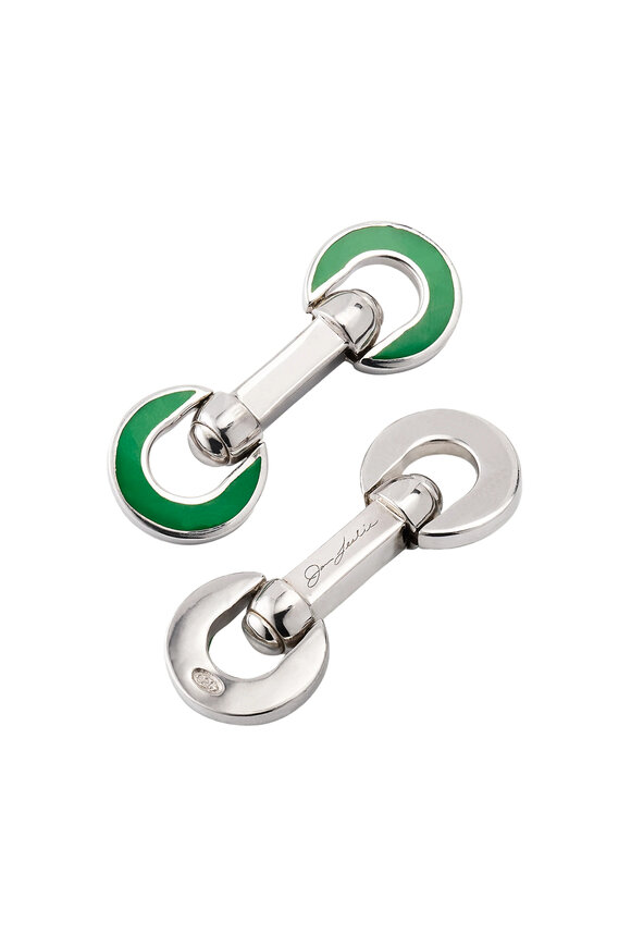 Jan Leslie Sterling Silver Green Enamel Horseshoe Cuff Links