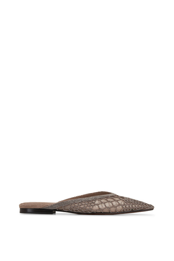 Brunello Cucinelli - Mud Monili Woven Flat Mule