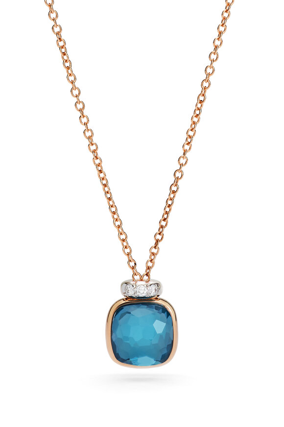 Pomellato 18k Rose Gold Nudo Mini Blue Topaz Necklace - view 3