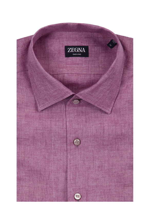 Zegna Oasi Purple Linen Short Sleeve Sport Shirt - view 1