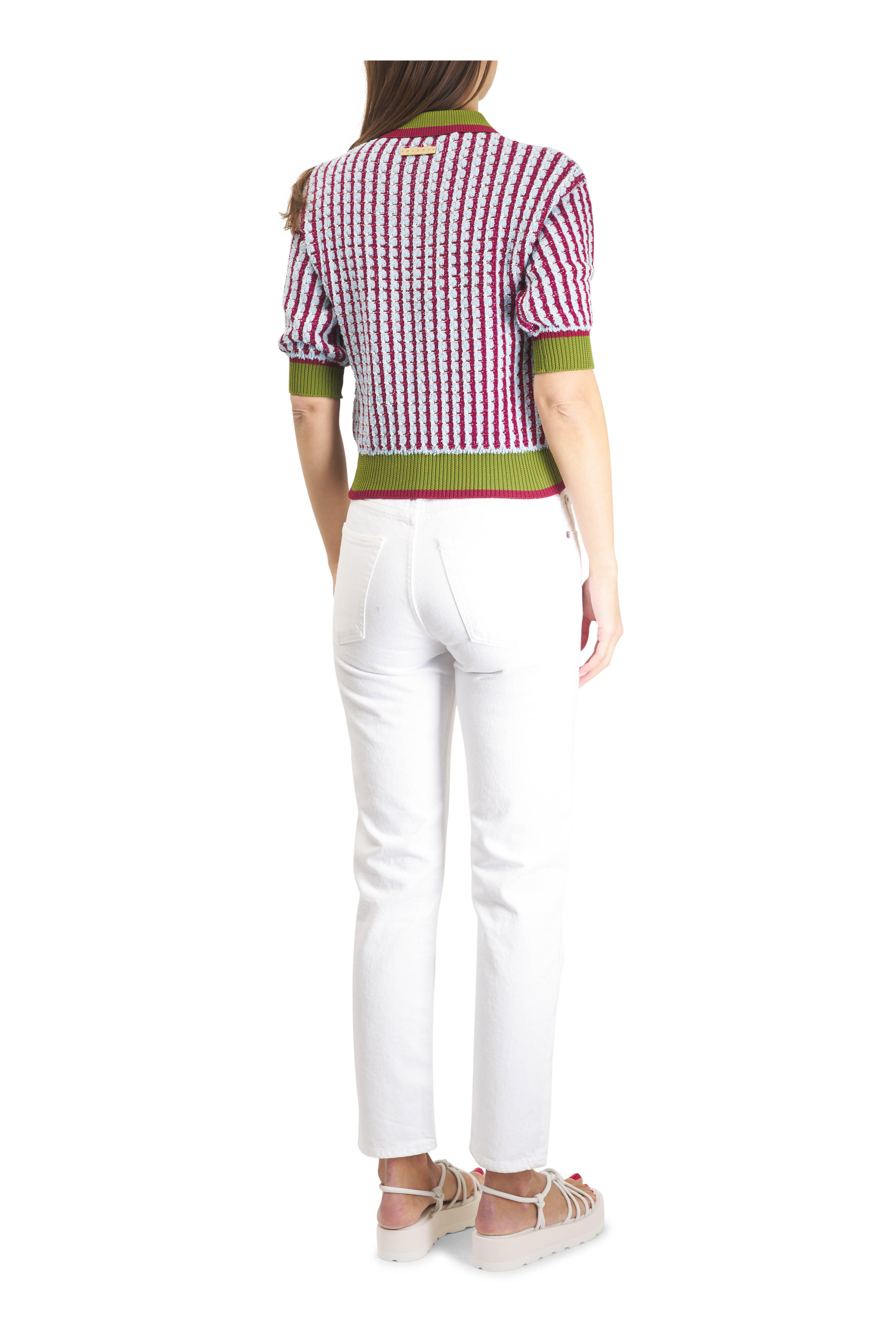 Marni - Light Blue & Red Multi Color Cotton Tweed Polo