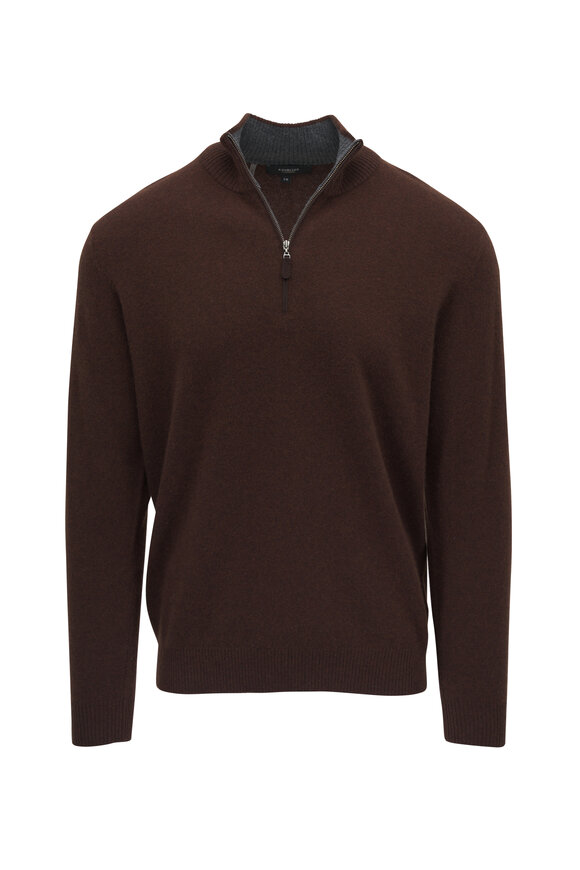 Kinross Espresso Cashmere Quarter Zip Pullover