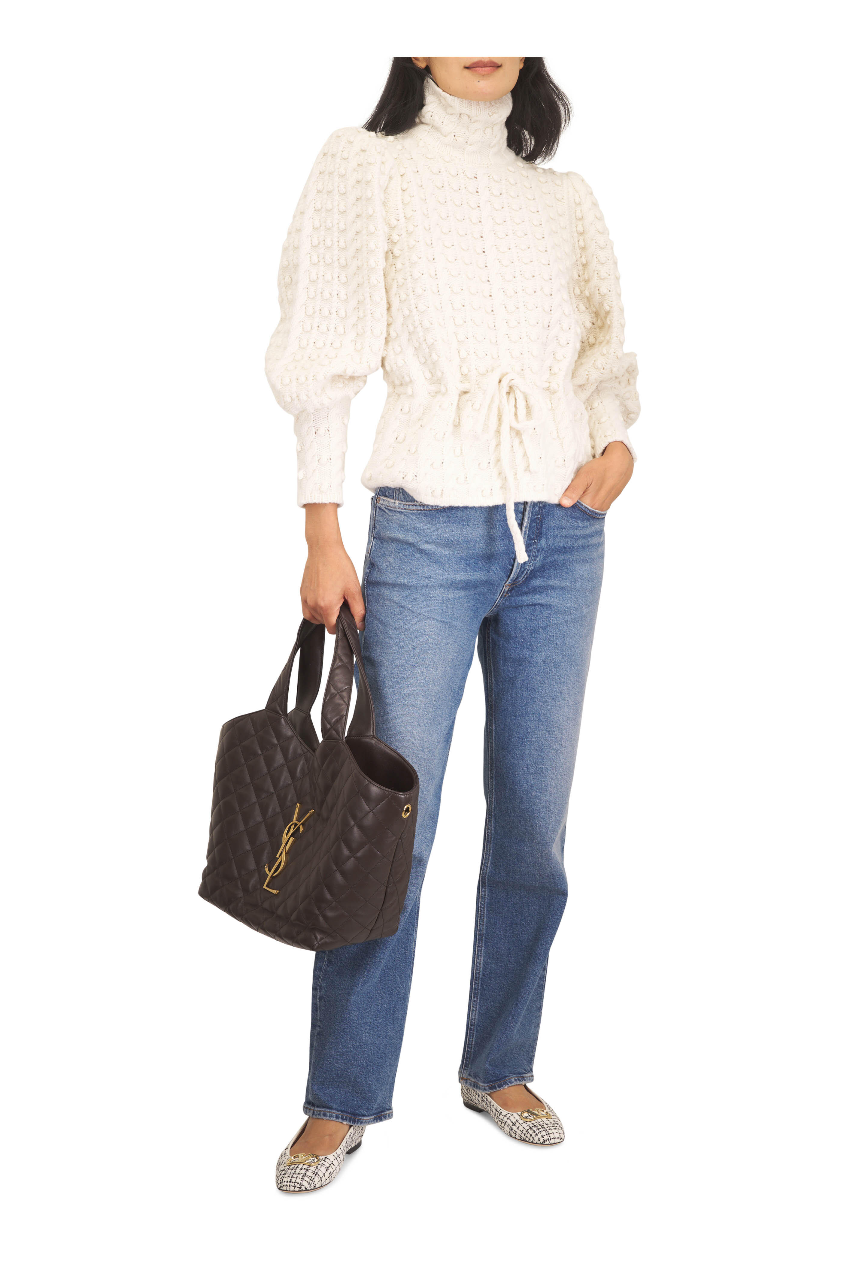 Valentino Garavani - VLogo Signature Ivory & Black Tweed Ballet Flat - view 2