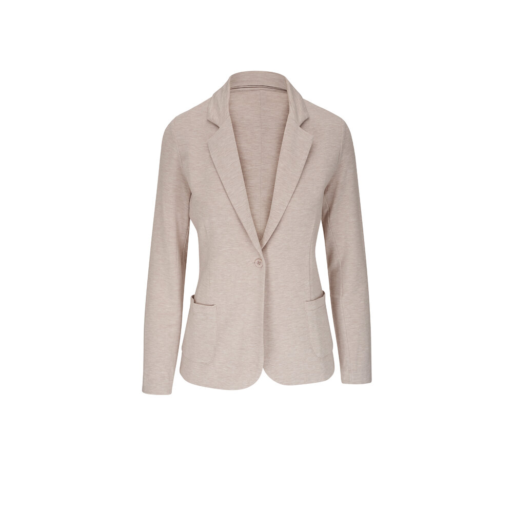 French Terry One Button Blazer in Ecru Chine