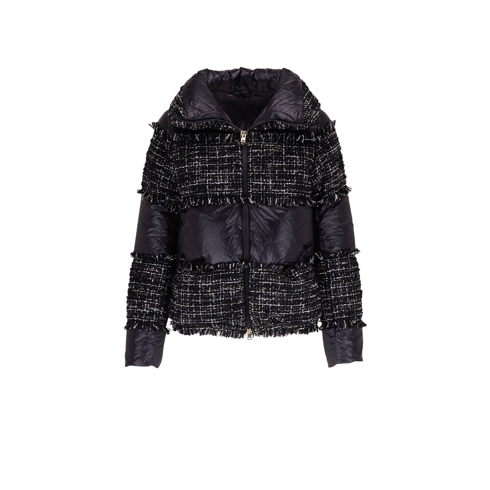 Herno - Black Tweed & Nylon Mixed Media Puffer Jacket
