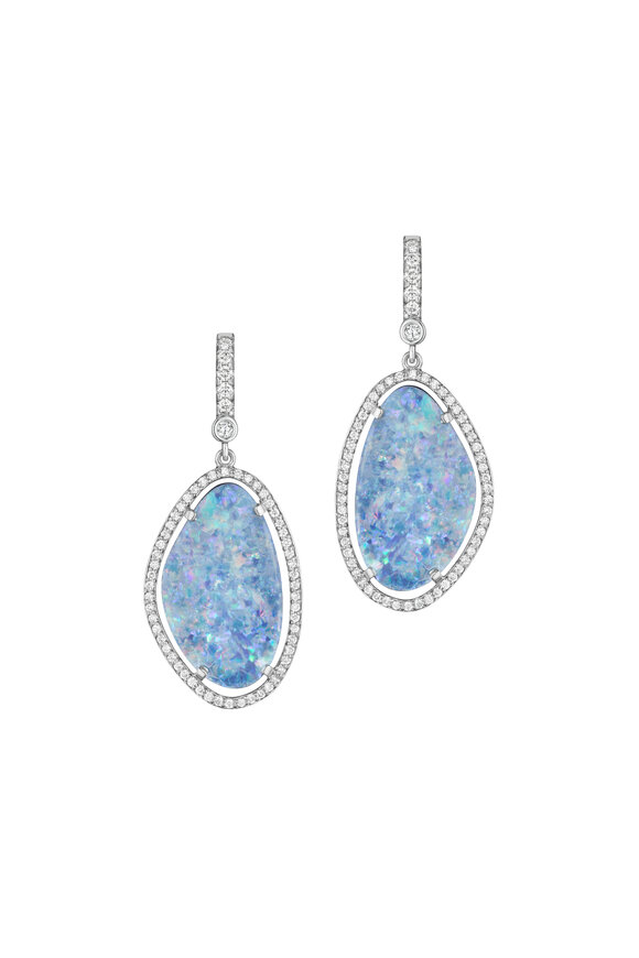 Penny Preville - White Gold Opal & White Diamond Doublet Earrings