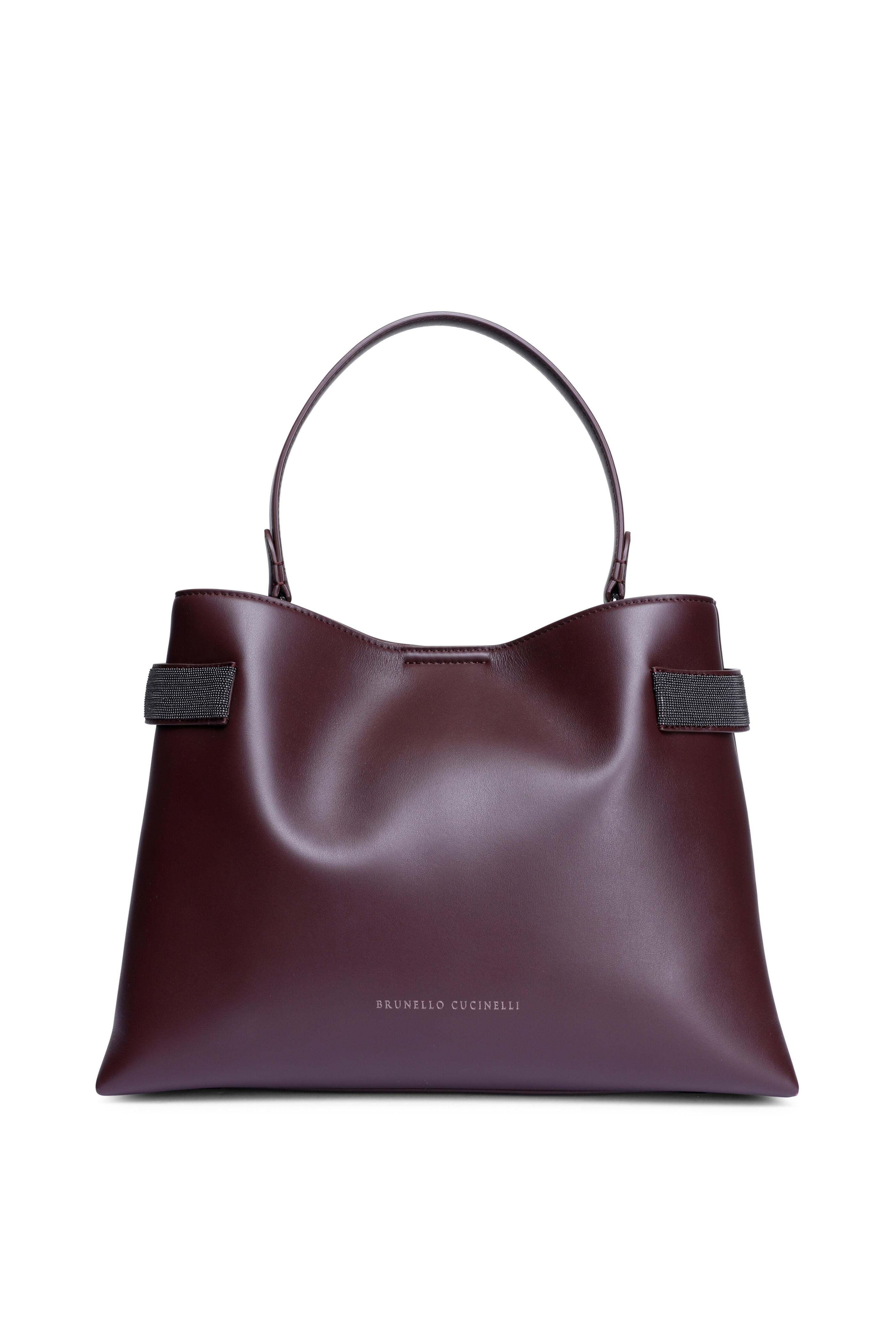Brunello Cucinelli - Medium Essence Burgundy Leather Top Handle Bag