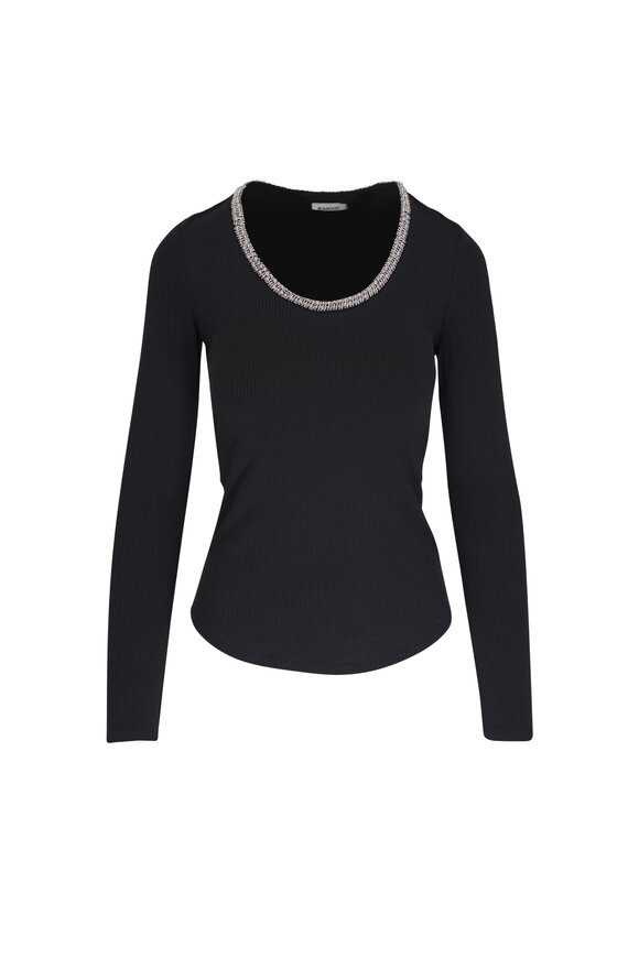 Jonathan Simkhai Kaitly Black & Silver Bead Embellished Knit Top